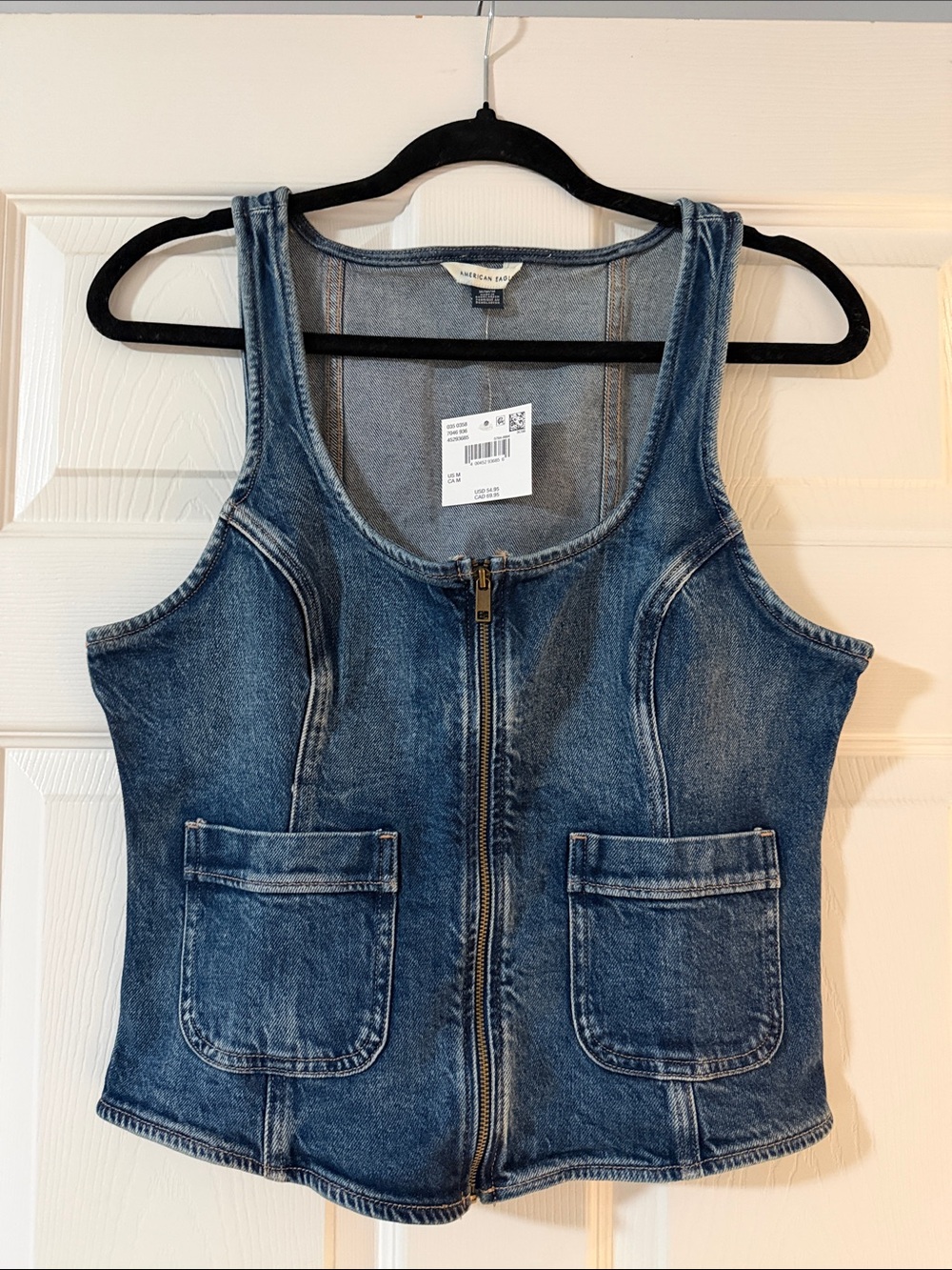 American Eagle Outfitters Dark Blue Denim Zip-Front Vest